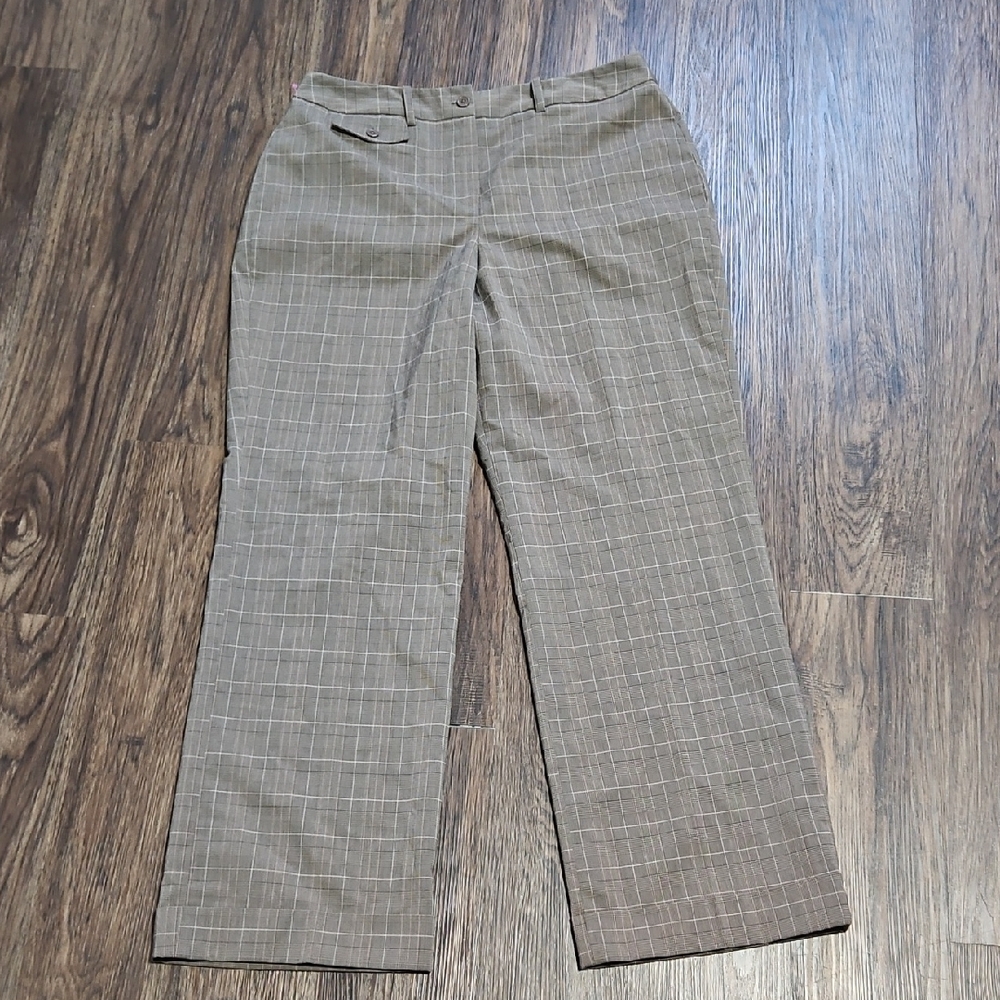 Brown Plaid Wide Leg Trouser Pants Dressbarn Women's 16